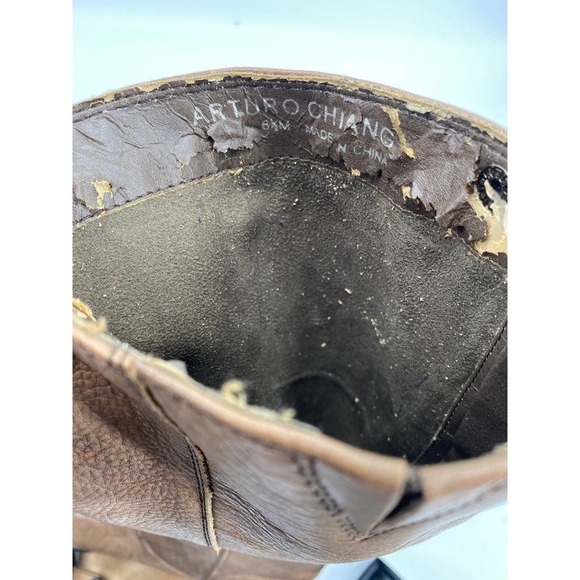 Arturo Chiang Women 6.5 Brown Destressed Leather Riding Boots Zip Button FLAWED - Picture 8 of 9